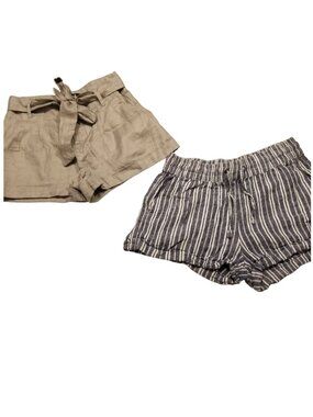 Set of 2 Small/XS Linen Shorts Blue/White Striped Shorts & Grey Paperbag Style